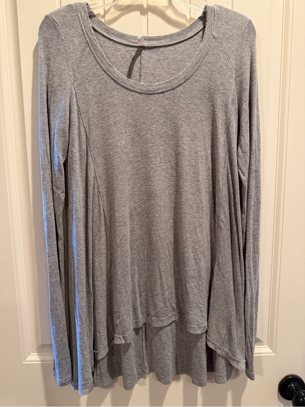Free People Light Gray Long Sleeve Layered Hem Top